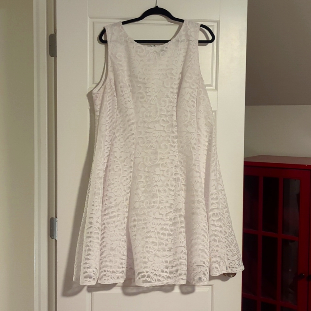White lace dress.  Sleeveless.  Lane Bryant